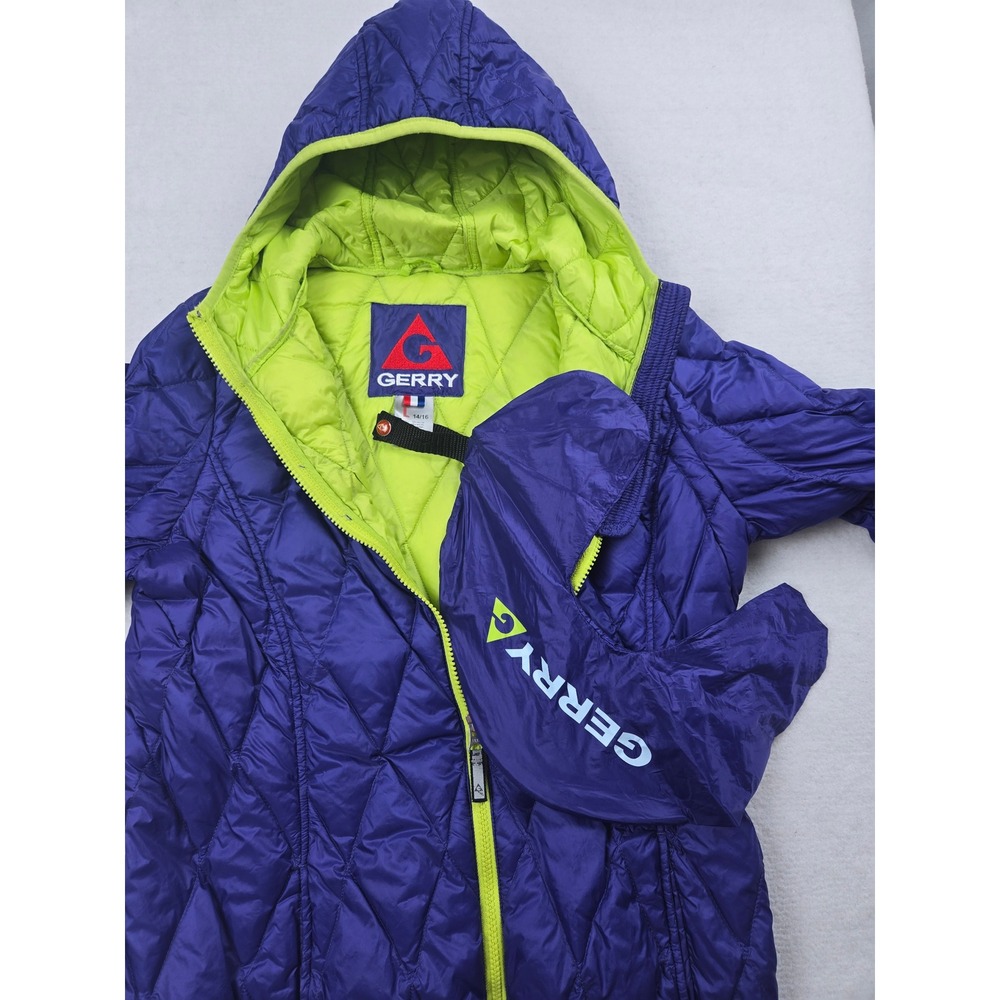 Gerry 650 Fill Power Down Jacket Youth L 14/16 Purple Green‎ Hooded Packable
